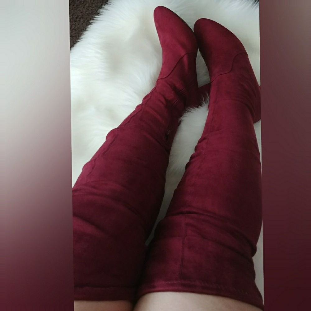 🚨 5.5🚨Boots over the knee  Burgandy Vegan Suede - Picture 4 of 6